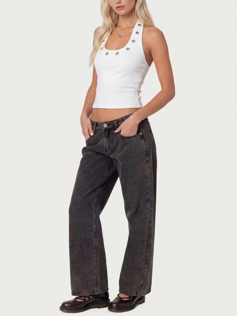 Edikted Petite Raelynn Washed Low Rise Baggy Jeans